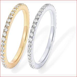 14K Gold Plated Solid 925 Sterling Silver CZ Simulated Diamond Stackable Ring